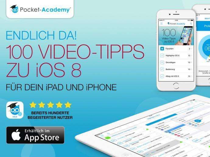 Erklär-App 100 Video-Tipps zu iOS 8 um 33 clevere Tricks erweitert: 50 Prozent Rabatt auf In-App-Kauf per Gutschein